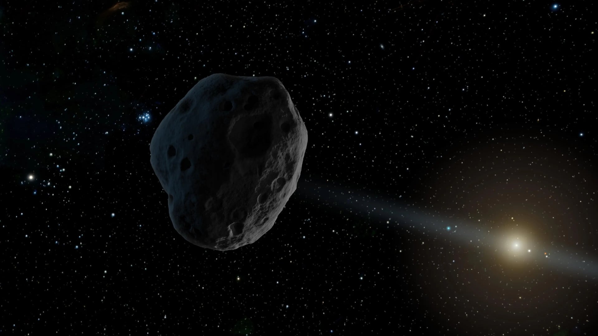 Concepto artístico de un objeto cercano a la Tierra con una órbita alargada. Según un estudio de la NASA, algunos objetos clasificados como asteroides, como el 1998 SH2, podrían ser en realidad cometas con una cola y una coma tan débiles que solo pueden detectarse mediante observaciones de alta precisión.