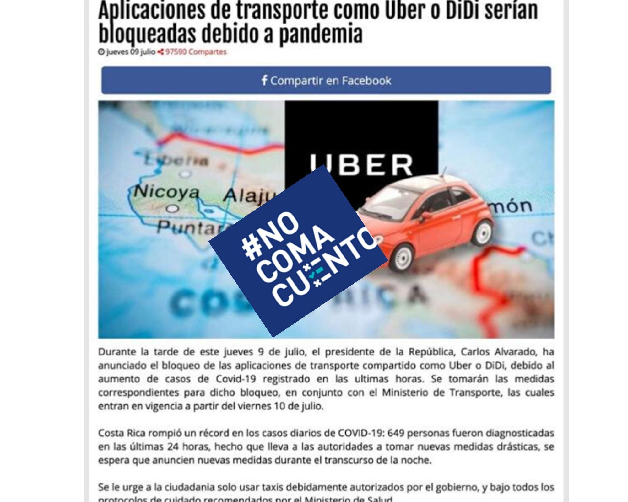 Es falso que las plataformas de servicios de transporte público Uber y Didi serán bloqueadas debido a la pandemia del coronavirus.