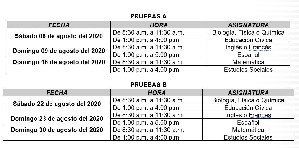 Pruebas de bachillerato por madurez será en agosto 2020