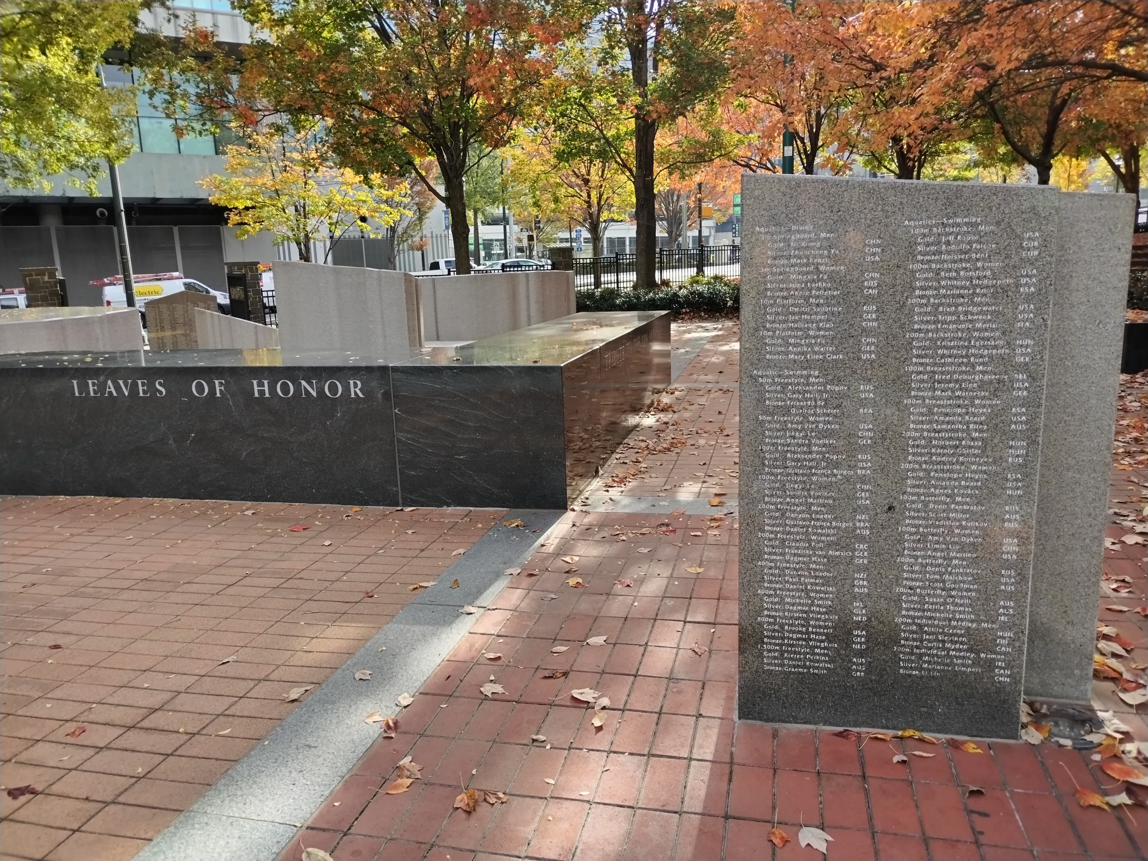 Todos los medallistas de los Juegos Olímpicos de Atlanta 1996 son recordados en este sitio.. Se incluye el nombre de la nadadora Claudia Poll (Costa Rica) que obtuvo medalla de oro en los 200 m estilo libre.