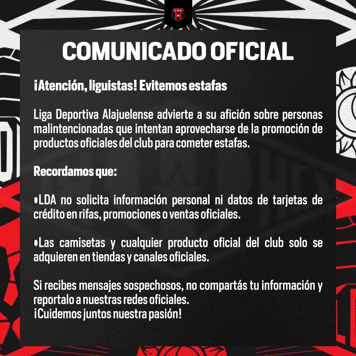 Este es el comunicado emitido por Liga Deportiva Alajuelense.