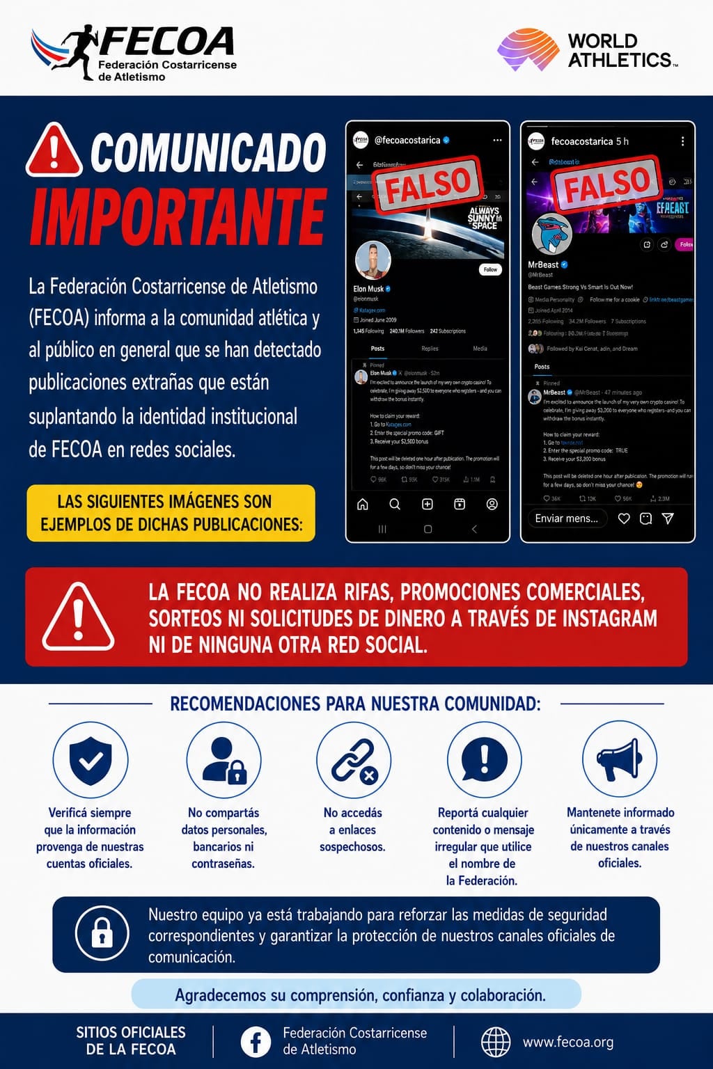 La Fecoa divulgó esta información para que usted tenga precaución.