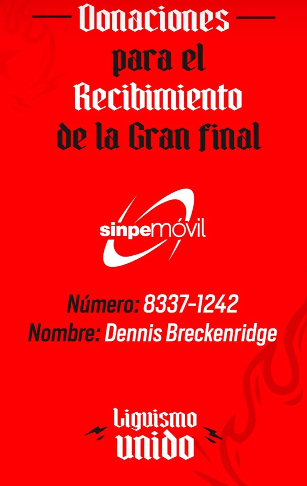 Este es único número habilitado para las donaciones a Liguismo Unido.