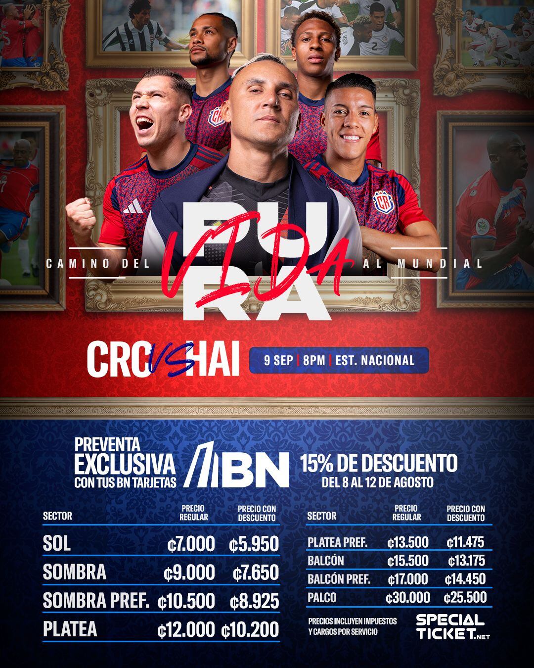 Estos son los precios de los boletos para el partido entre la Selección de Costa Rica y Haití, pactado para el 9 de setiembre en el Estadio Nacional.