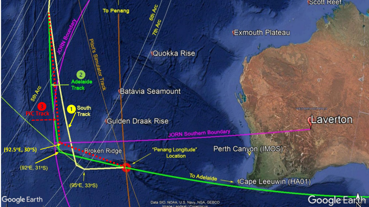 Mapa que muestra la ubicación del sitio propuesto por el científico australiano para encontrar el MH370, marcada con el punto rojo.