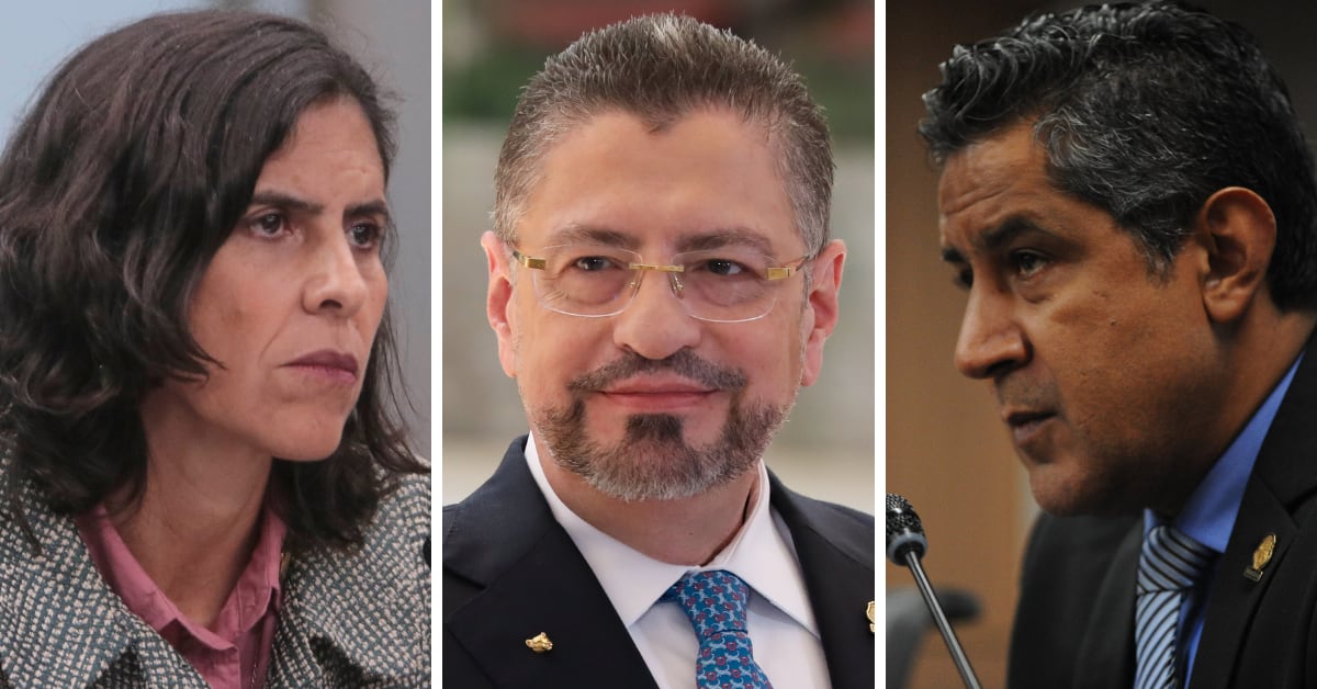 Rodrigo Chaves, presidente de la República; Paula Bogantes, ministra del Micitt, y Nogui Acosta, ministro de Hacienda.