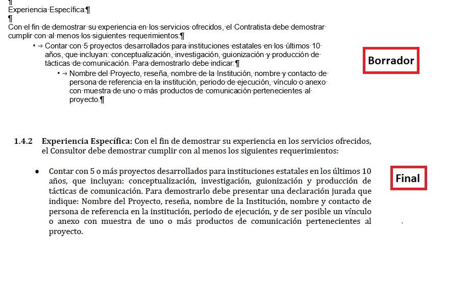 El borrador y el documento final con los términos de referencia que sacó el BCIE a concurso son casi idénticos en cuanto a los requerimientos que debían cumplir las empresas interesadas en ganar el contrato, por ejemplo en cuanto a experiencia general y específica.
