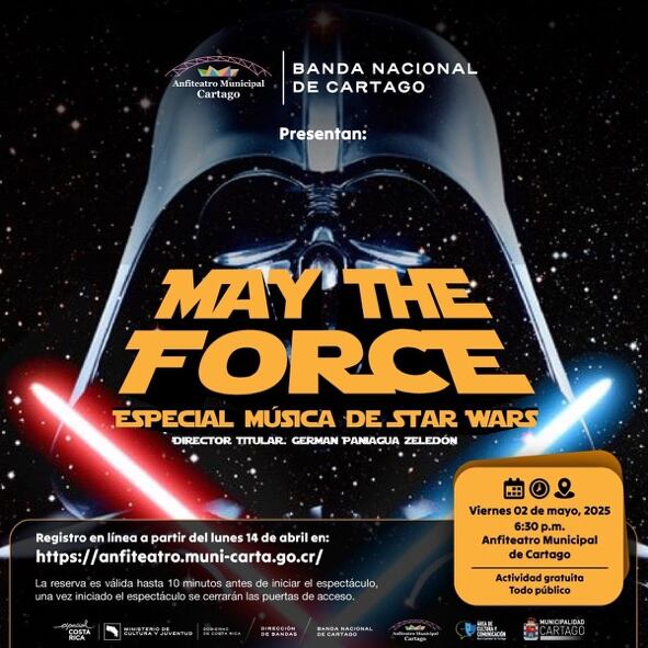 Las bandas de Cartago ofrecerá concierto temático gratuito en honor a Star Wars.