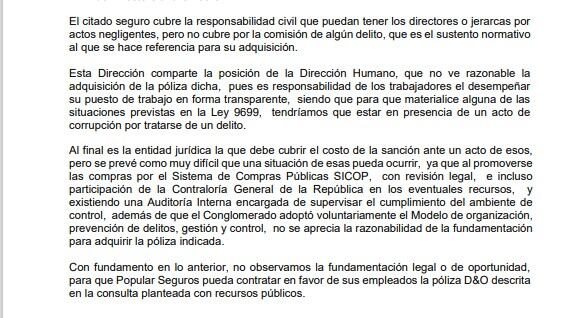 Armando Rojas, director jurídico del Banco Popular, no encontró fundamentación legal para adquirir una póliza de responsabilidad civil para proteger a jerarcas de esa entidad bancaria.