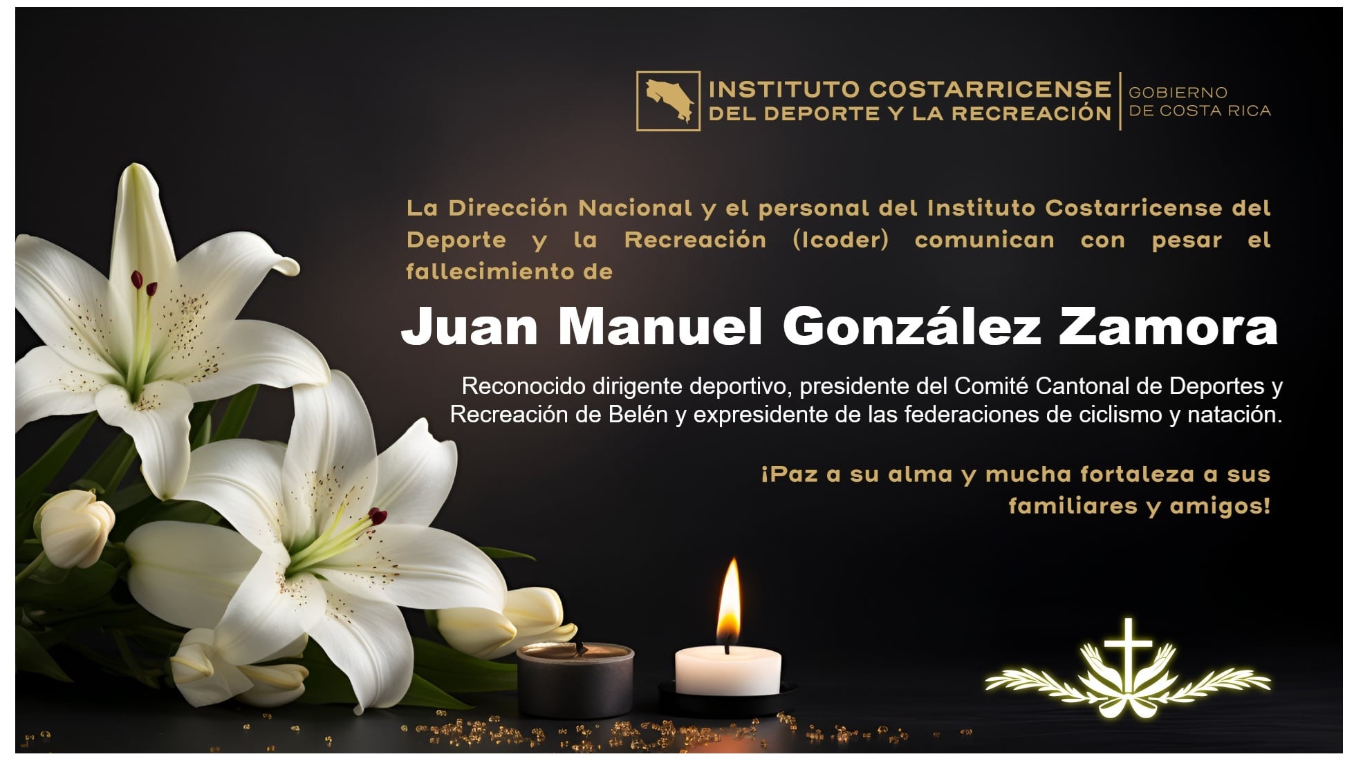 Esta es la esquela publicada por el Icoder, tras el deceso de Juan Manuel González.