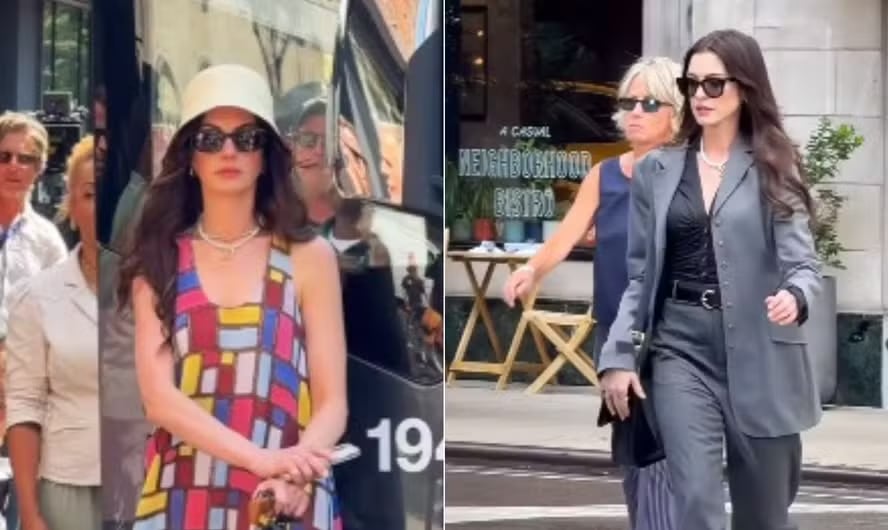 Anne Hathaway graba escenas de la secuela de "El diablo viste a la moda" en Nueva York, causando revuelo en redes