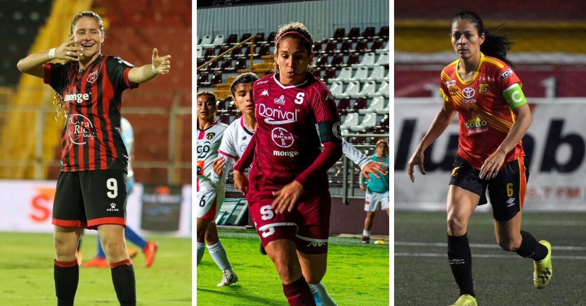 María Paula Salas, Carolina Venegas y Carol Sánchez en sus partidos de la jornada inaugural del Apertura 2020. Fotografías: Oficinas de prensa de Alajuelense, Saprissa y Herediano