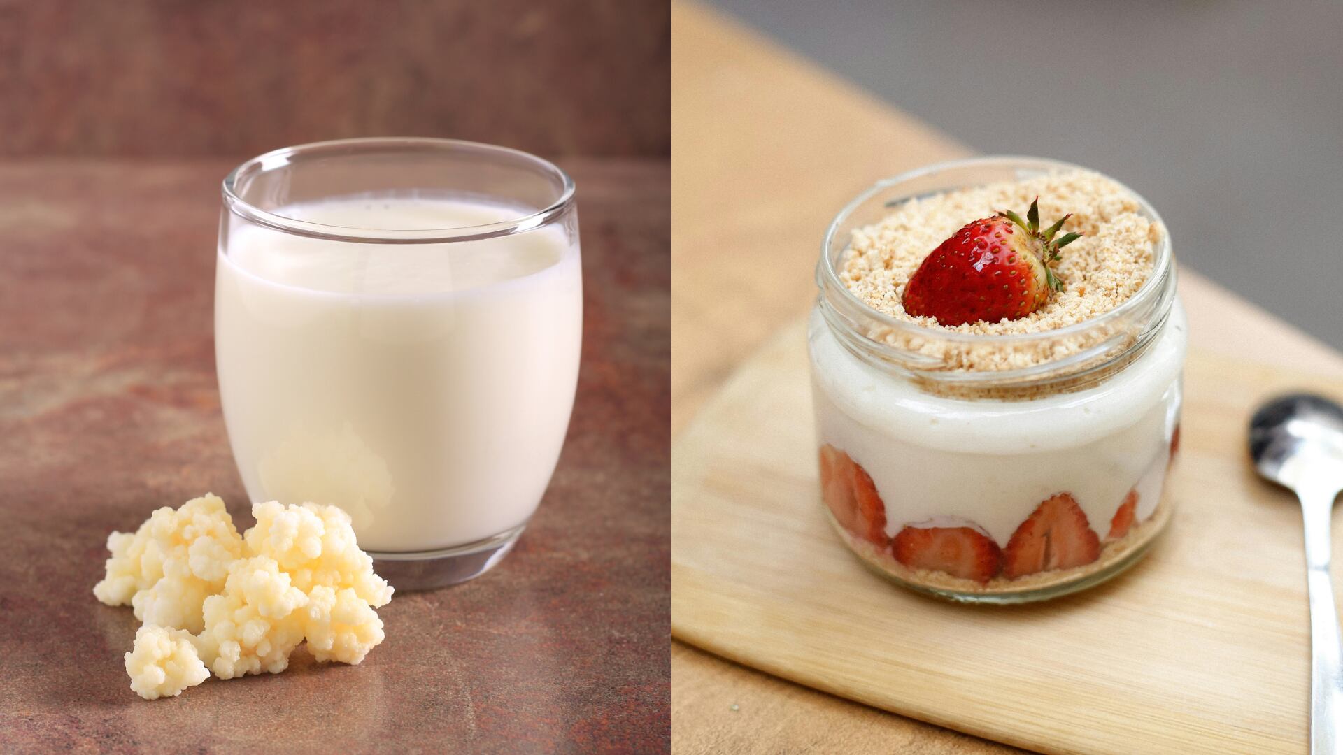 Kéfir contiene más microorganismos y es más duradero en el intestino. Yogur es más fácil de consumir. Ambos benefician la salud digestiva.