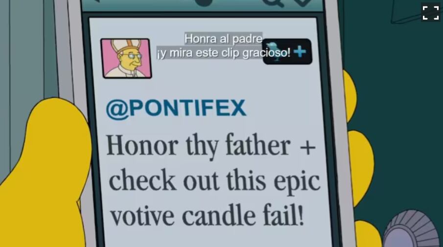 Durante una escena, Bart revisa su cuenta de Twitter y aparece un tuit del papa Francisco desde la cuenta @pontifex, episodio del 2013.