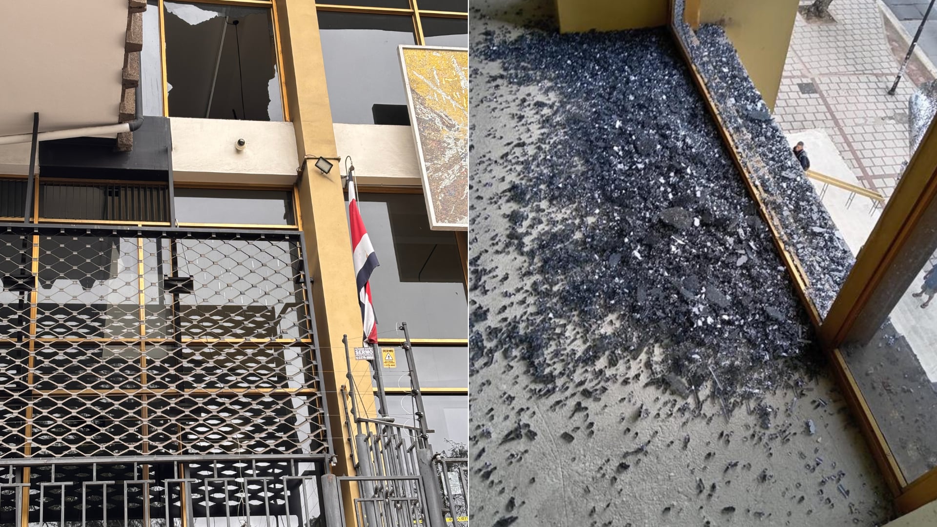 Daños provocados a la Biblioteca Nacional por balacera de este miércoles.