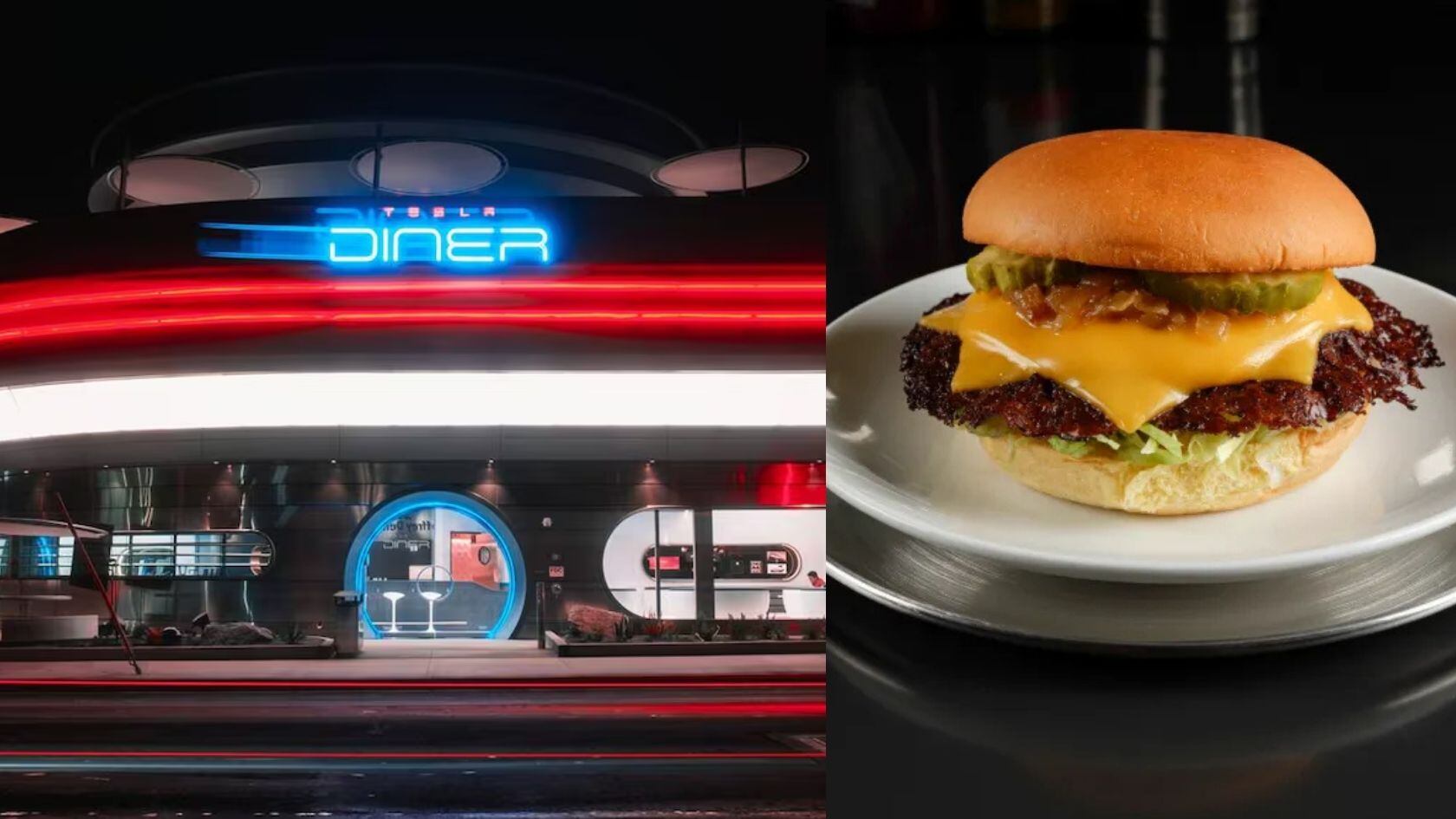 Tesla Diner abrió en Hollywood con servicio 24/7, comida típica y pantallas para pedir desde el automóvil.