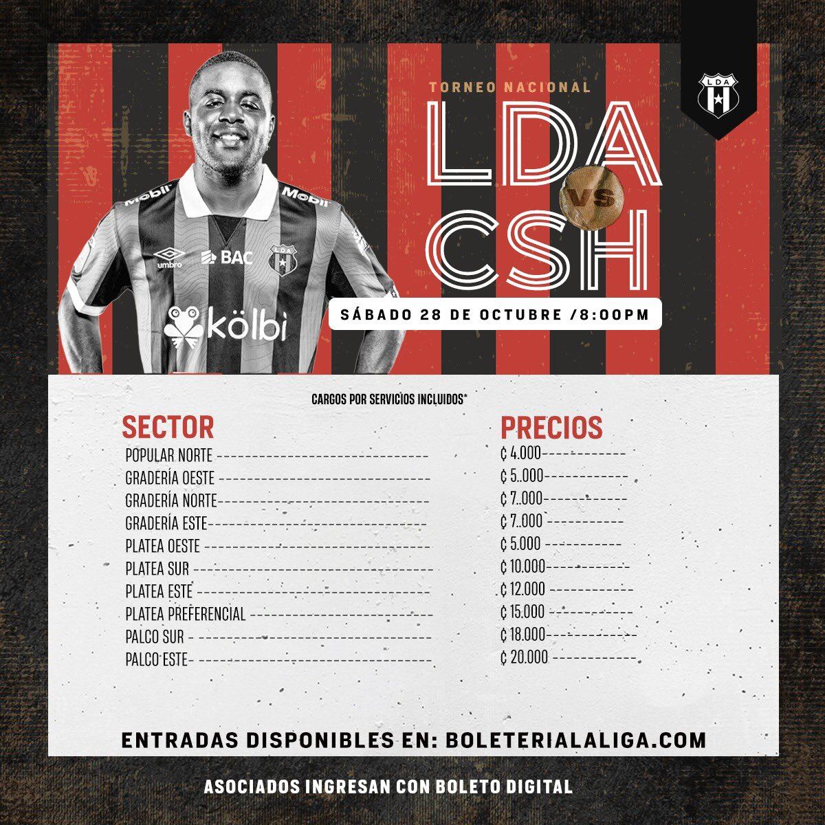 Estos son los precios de las entradas para el partido entre Liga Deportiva Alajuelense y Herediano de este sábado 28 de octubre.