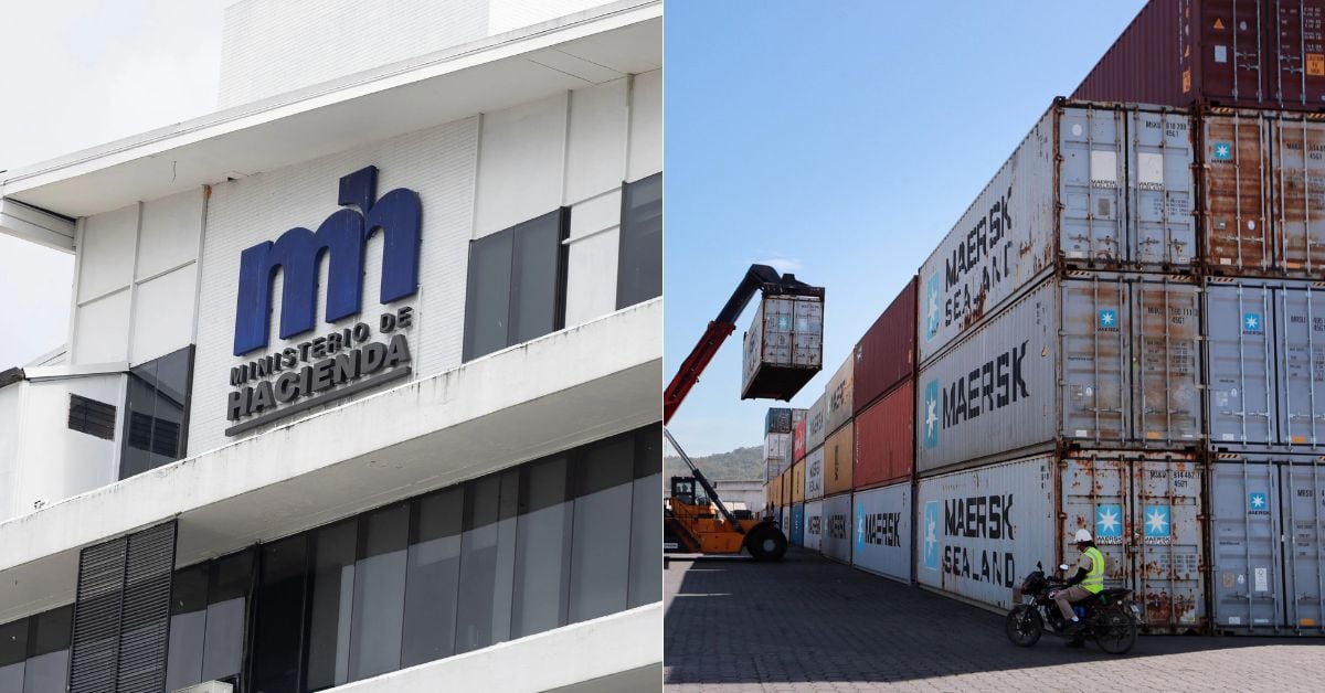 en la imagen la fachada de Hacienda y un parque de contenedores de comercio