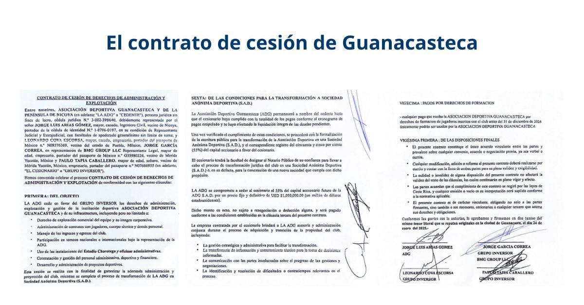 Estas son páginas claves del contrato de cesión de Guanacasteca.
