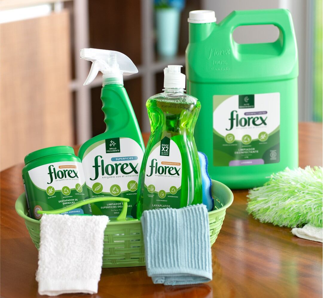 Los artículos más cotizados de Florex son los detergentes líquidos para ropa, los lavaplatos y los productos para limpieza de superficies.