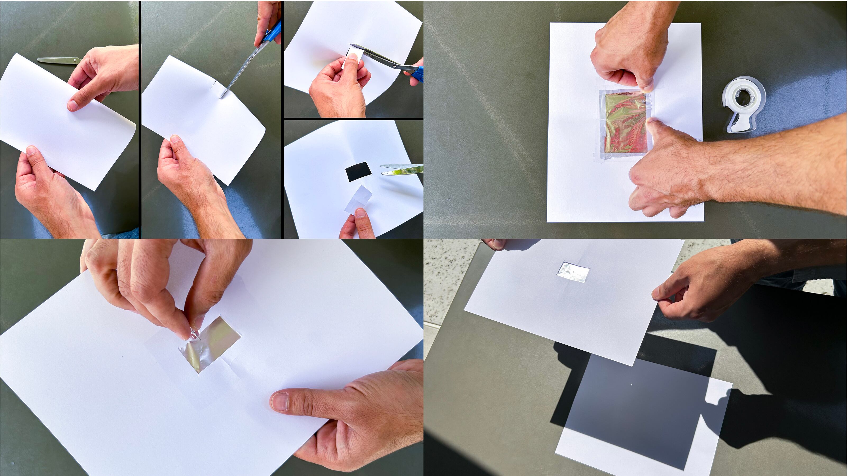 Siga estas instrucciones de izquierda a derecha, de arriba hacia abajo para elaborar una cámara estenopeica. Fotografías: Cortesía NASA