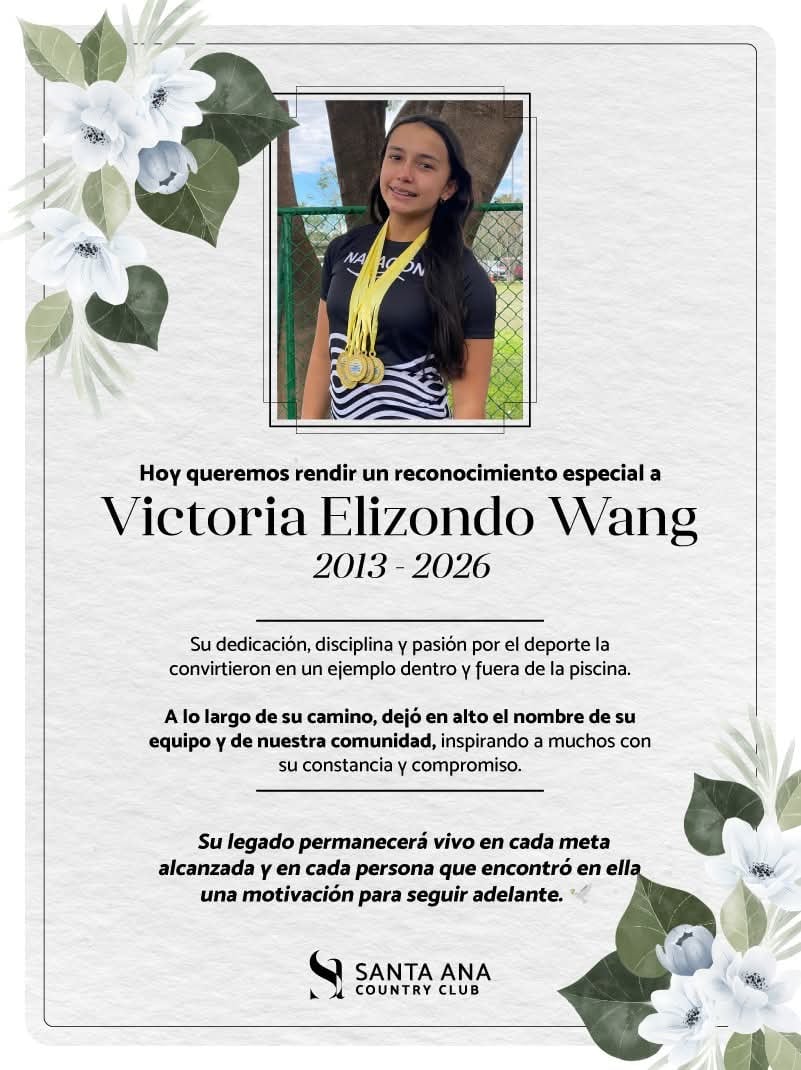 El equipo de Natación de Santa Ana Country Club le dedicó este mensaje a su amada Victoria Elizondo Wang.