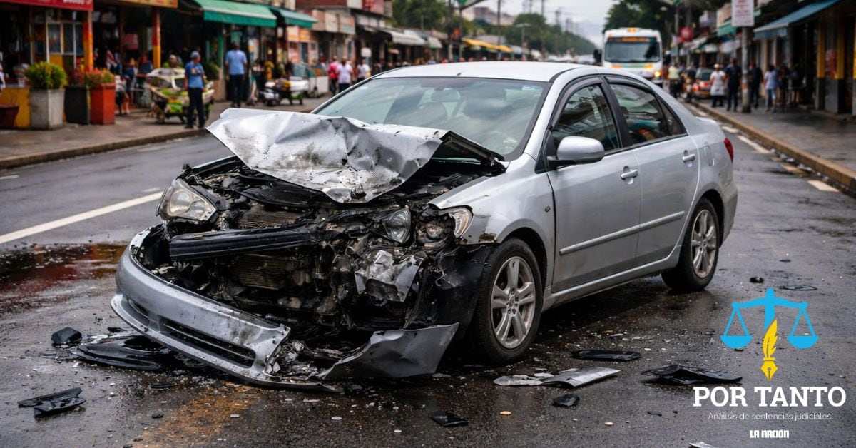 En la imagen, generada con IA, un vehículo chocado en una calle