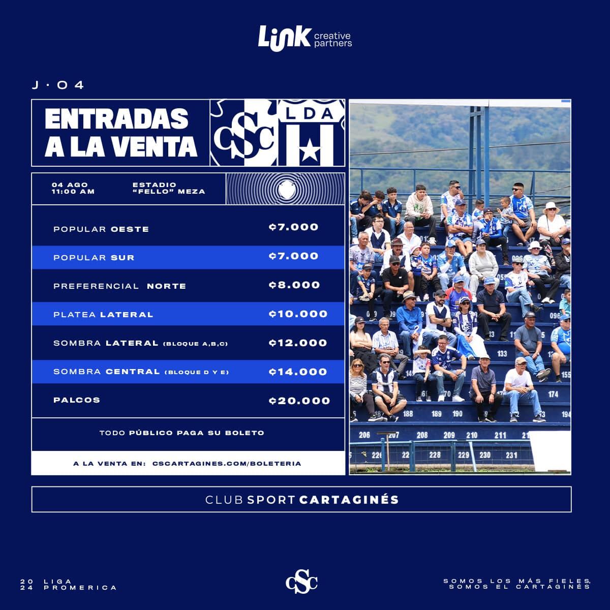 Estos son los precios para las entradas en el partido entre Cartaginés y Liga Deportiva Alajuelense.