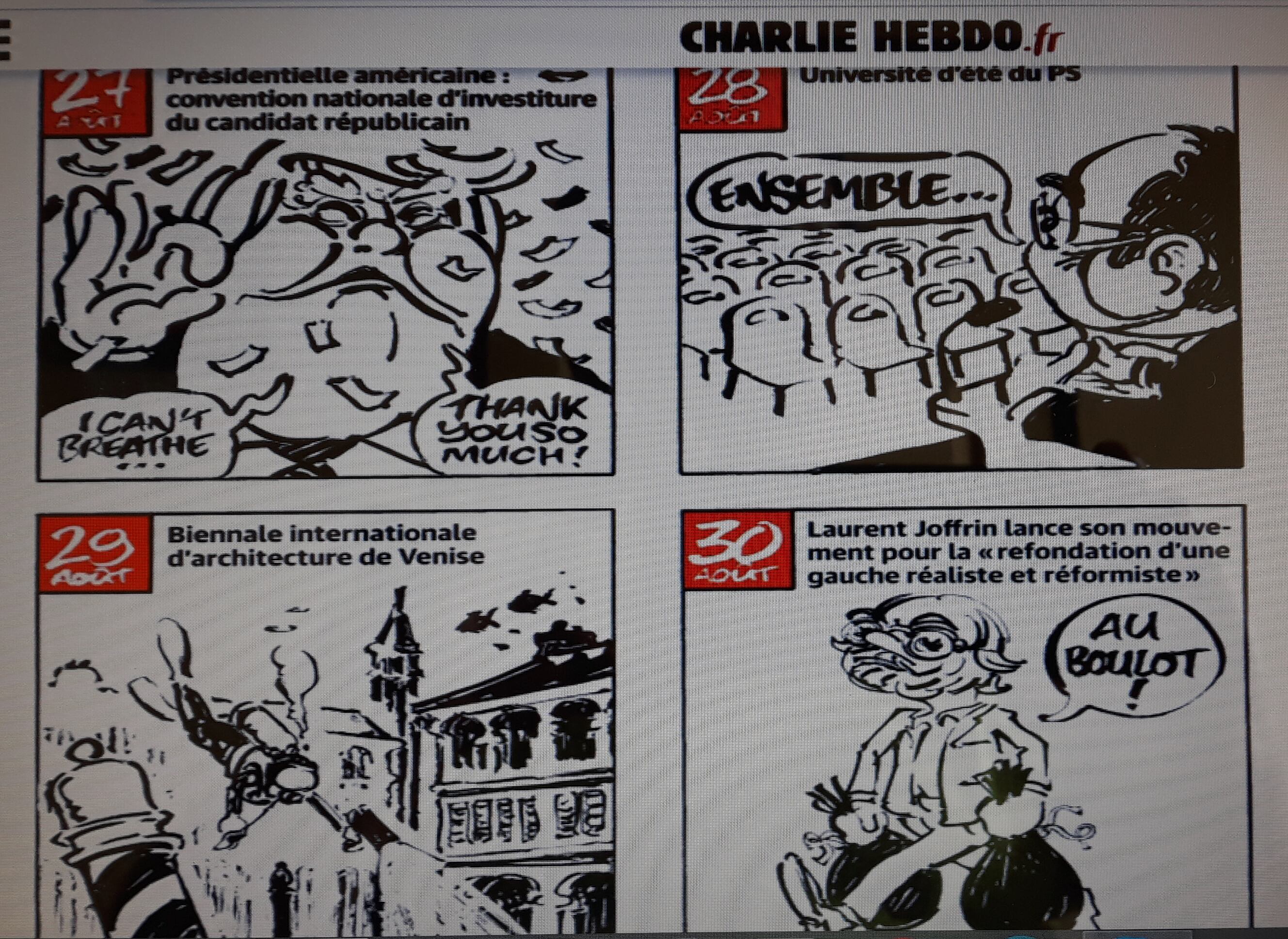 Resumen semana de noticias publicado por 'Charlie Hebdo'.