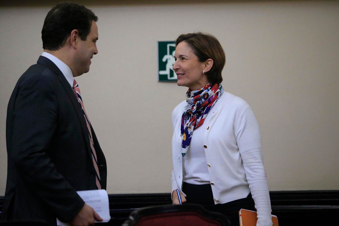 03/06/2019 Asamblea Legislativa. El Plenario Legislativo aprobó este lunes el proyecto de Responsabilidad de las personas jurídicas sobre cohechos domésticos, soborno transnacional y otros delitos. Al final, la ministra de Comercio Exterior, Dyalá Jiménez Figueres celebró la aprobación con su equipo de trabajo, en el Salón de Expresidentes donde se mantuvo durante toda la sesión. También fue saludada por algunos diputados, como Carlos Ricardo Benavides. Foto: Rafael Pacheco