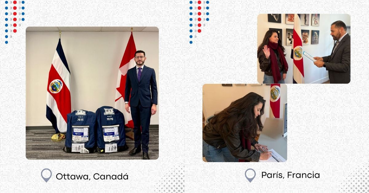 Una composición de varias fotografías que incluyen el voto llegado del extranjero.