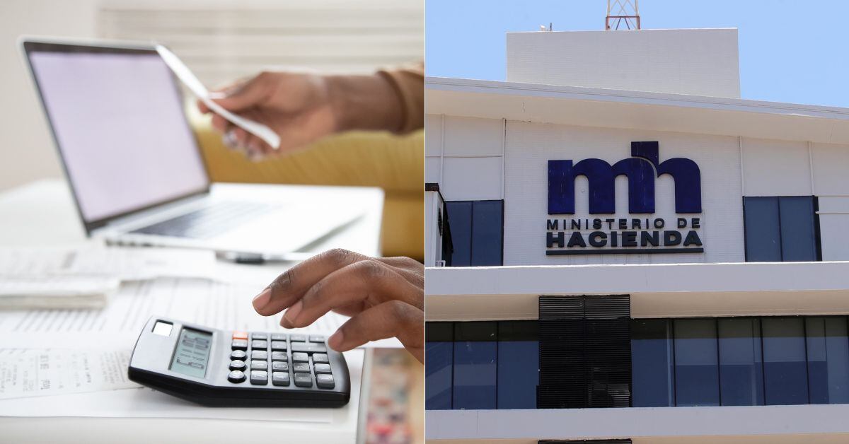 En la imagen, a la izquierda, una persona con una calculadora, y a la derecha el Ministerio de Hacienda