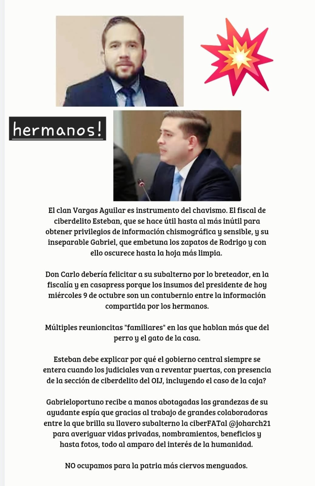 Denuncia anónima sobre Esteban Aguilar y Gabriel Aguilar.