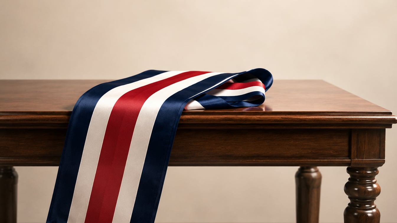 Banda presidencial sobre mesa de madera