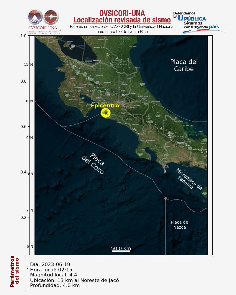 A las 2:15 a. m. ocurrió el primer sismo superior a magnitud 4, el cual avisa con una vibración en los celulares pocos segundos antes de que las ondas secundarias lleguen a quenes están a más de 50 km. Imagen: Ovsicori.