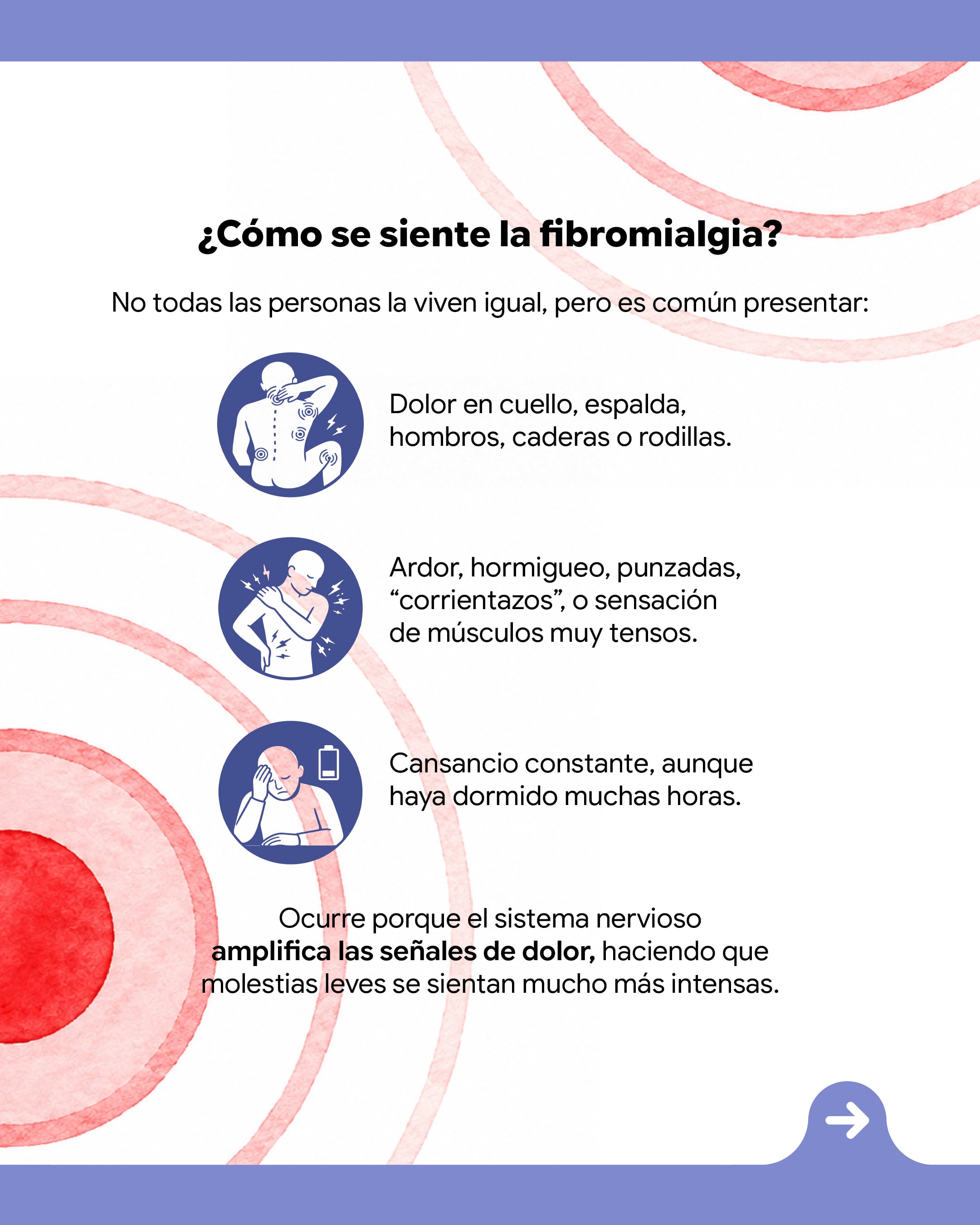 La fibromialgia se siente en distintas zonas del cuerpo, como el cuello, la espalda, hombros, entre otros.