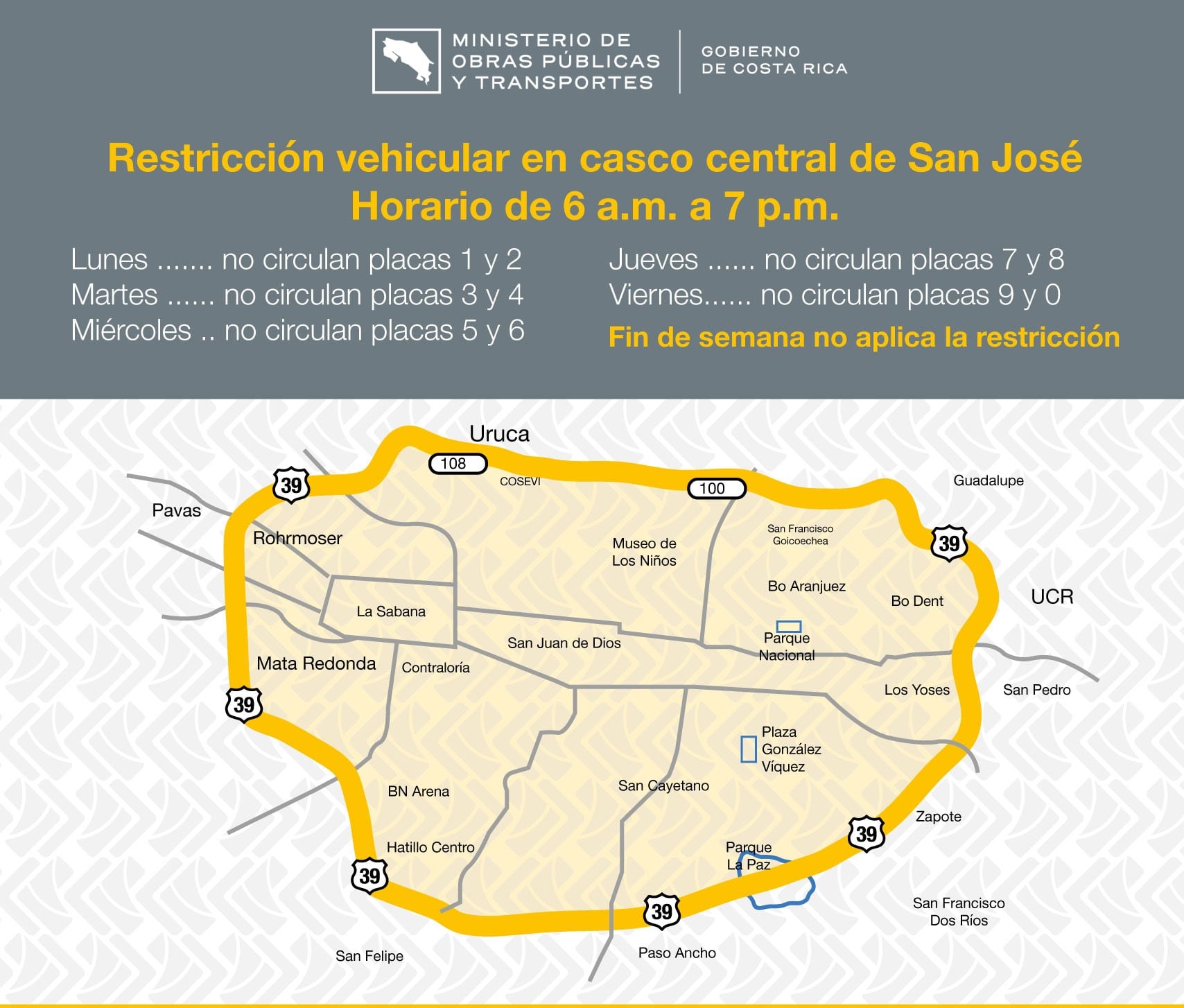 Restricción vehicular en casco central de San José