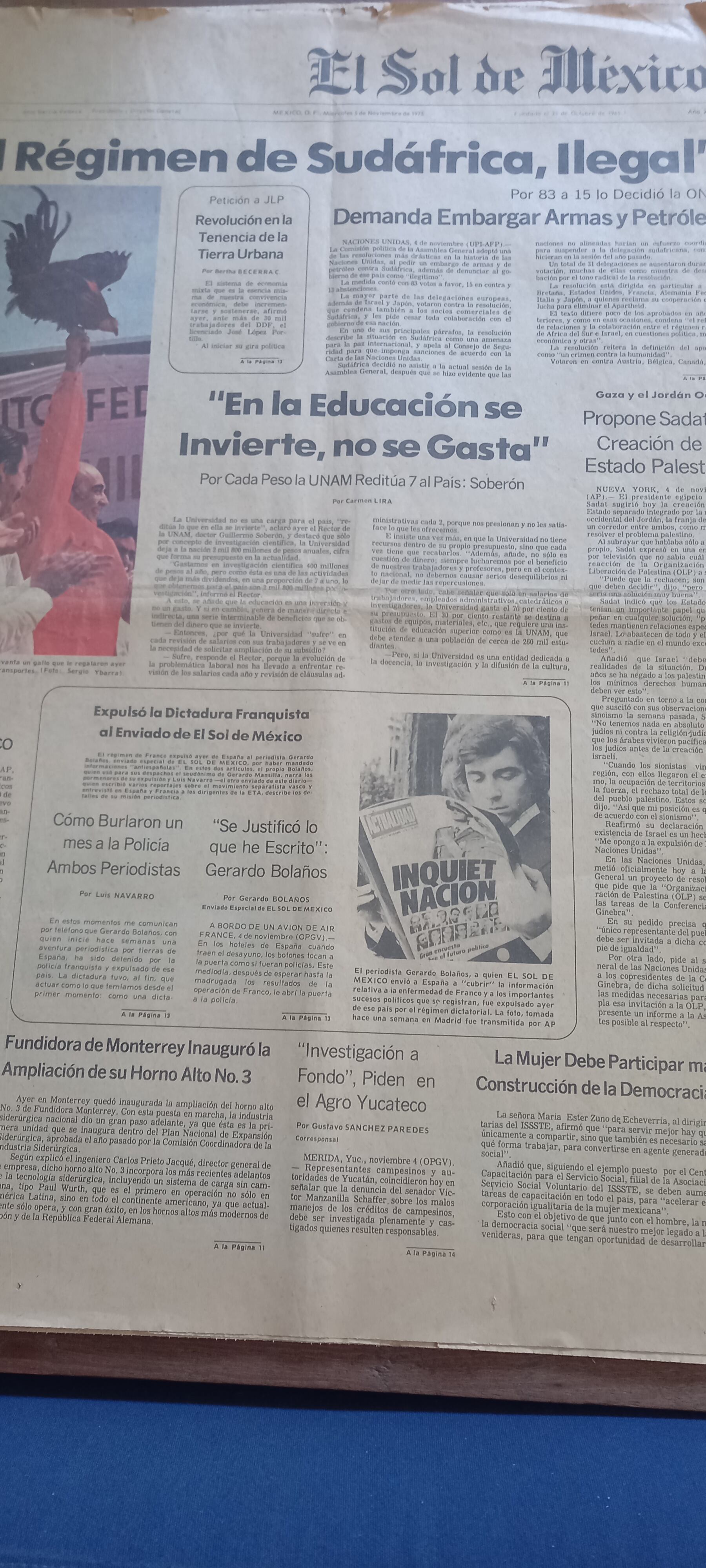 Portada de El Sol de México, donde aparece la noticia de la expulsión del periodista.