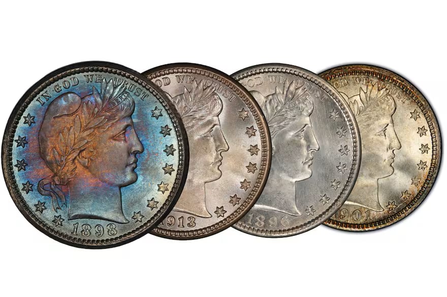 Cuatro Barber Quarters destacan por su alto valor y rareza. Algunas han alcanzado cifras de hasta $475.000 en subastas en Estados Unidos.