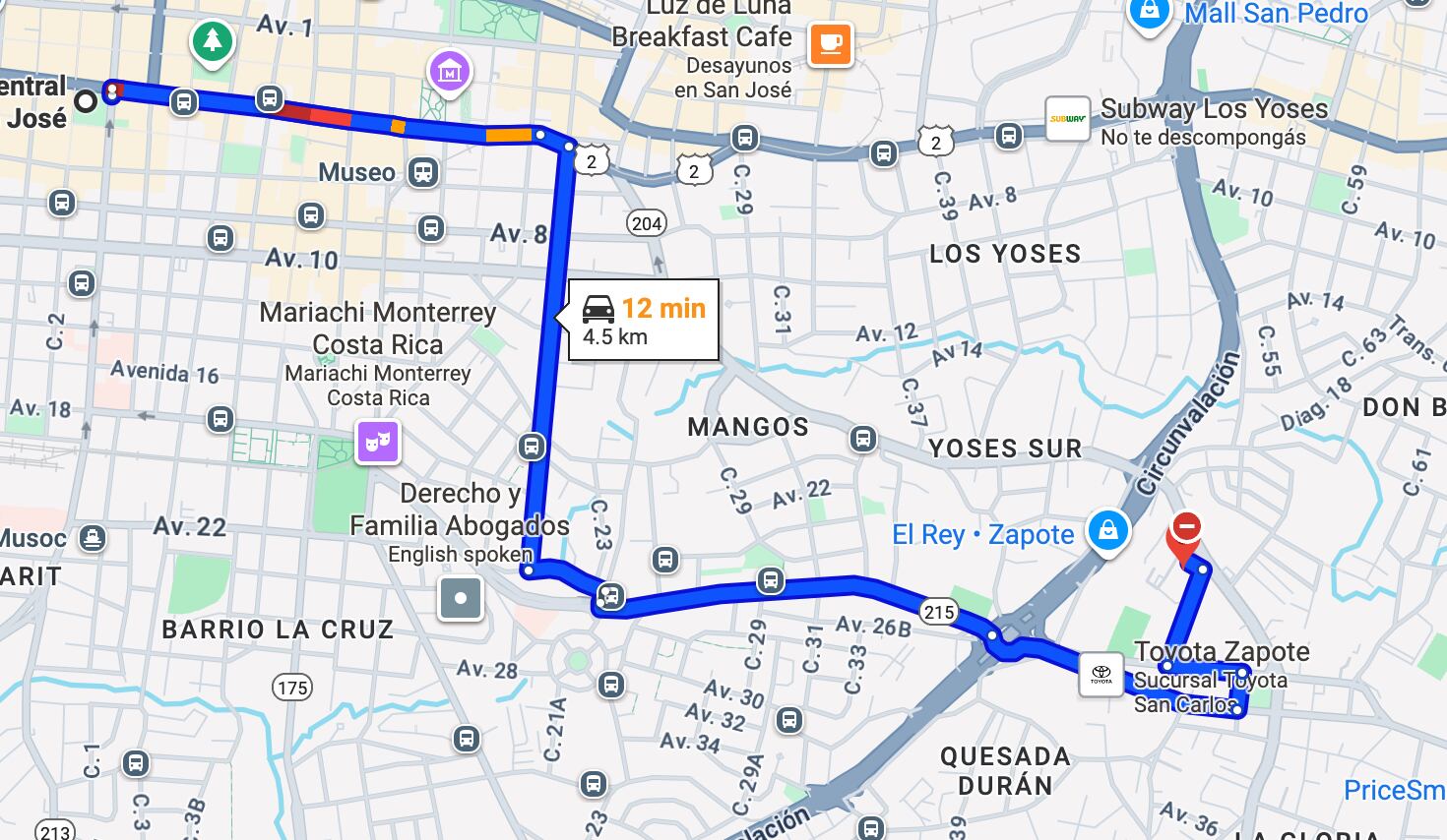Esta sería la ruta de marcha de agricultores hacia Casa Presidencial este 11 de noviembre. Fotografía.