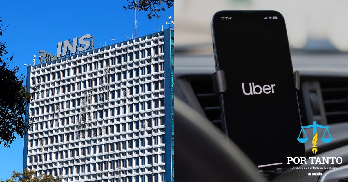 en la imagen la fachada del INS y un teléfono de uber