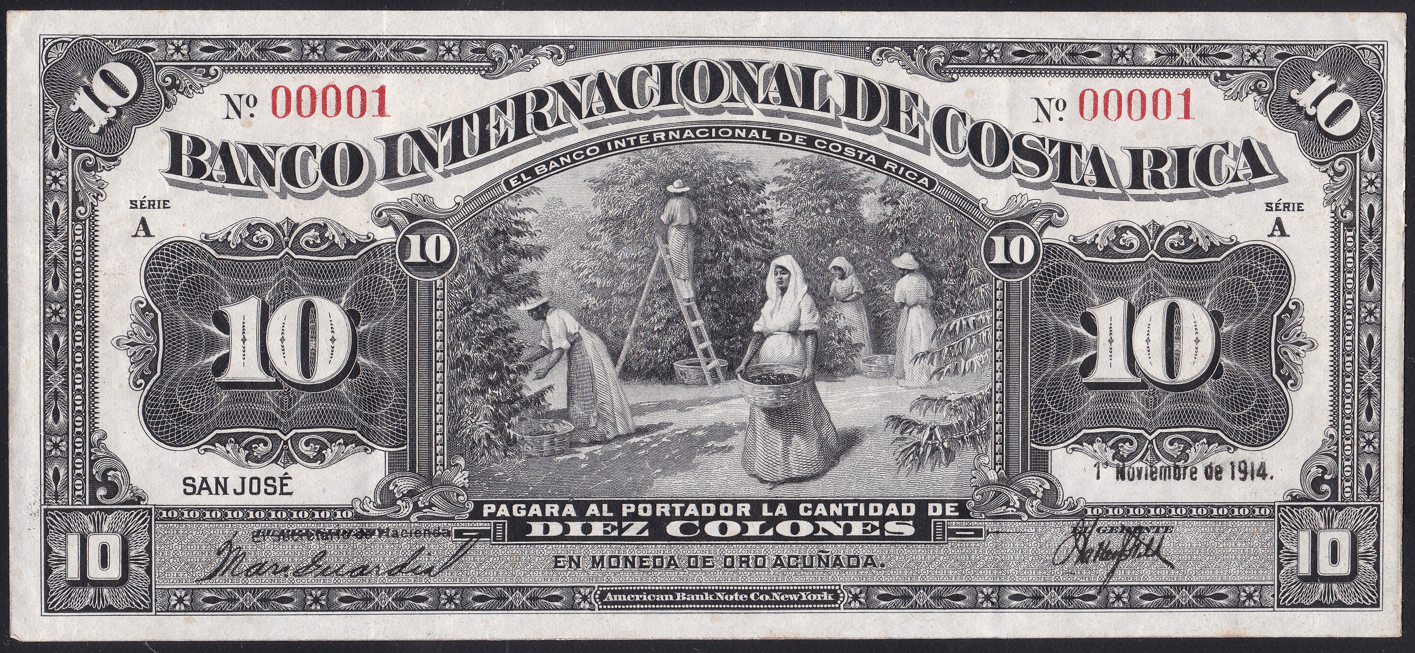Billete de 10 colones del Banco Internacional de Costa Rica, 1914. Colección del Banco Central de Costa Rica.