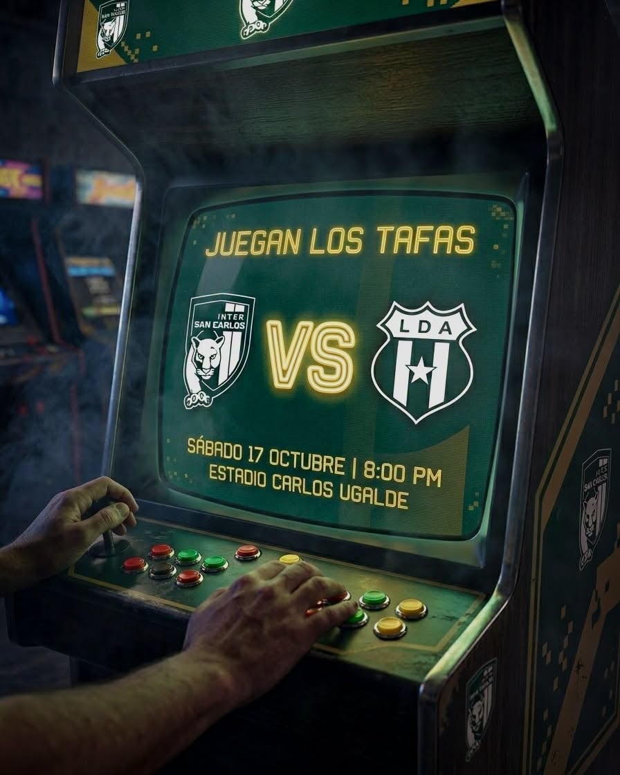 Con esta imagen, Inter San Carlos anuncia que hoy juega contra Liga Deportiva Alajuelense en el Estadio Carlos Ugalde.