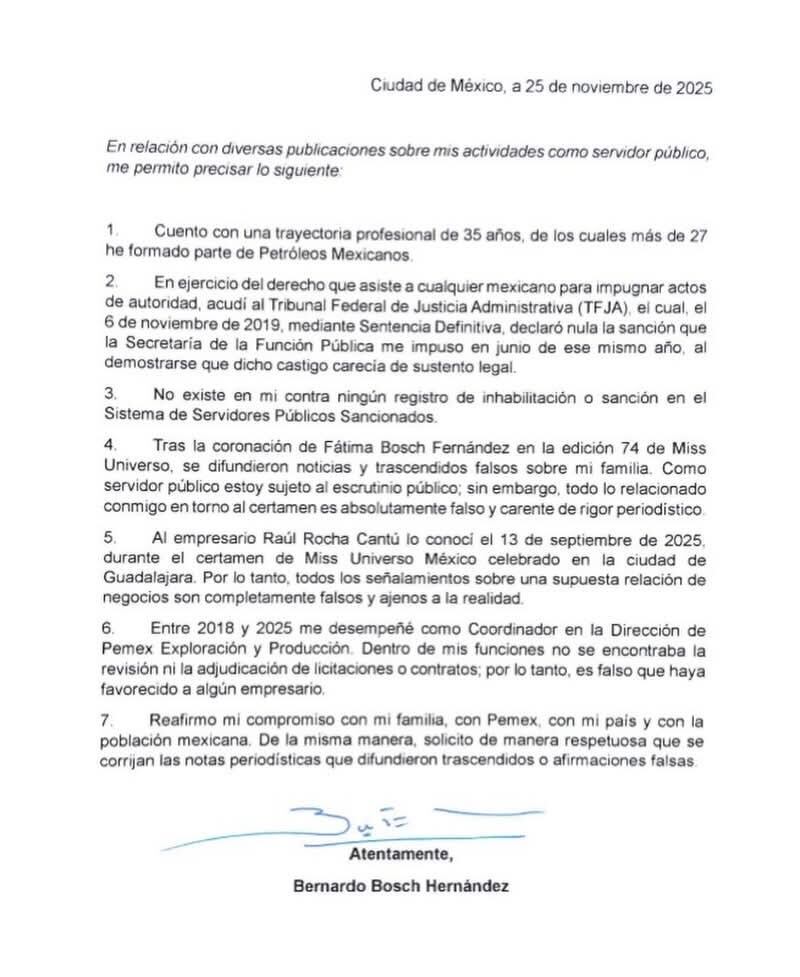 Comunicado de Bernardo Bosch