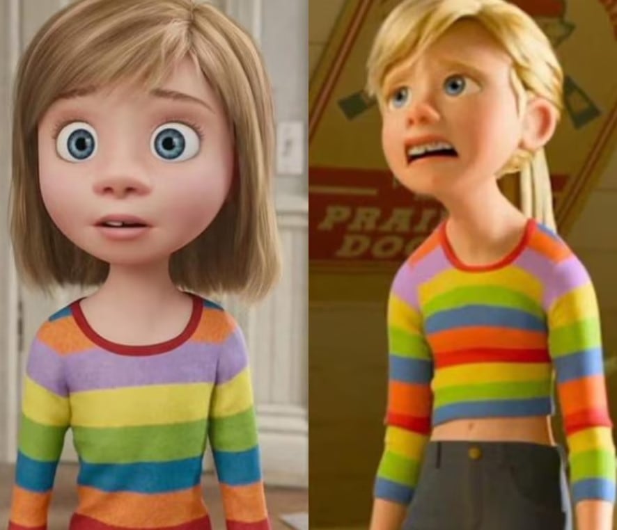 La blusa a rayas que usa en Intensamente, ya no le queda a Riley en Intensamente 2.