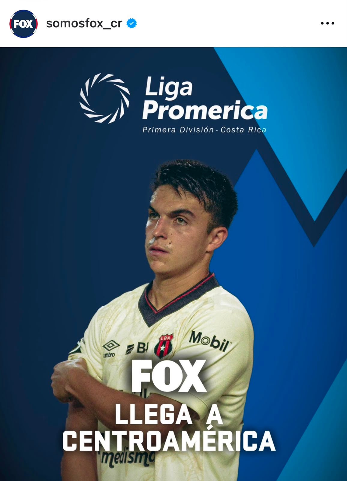 Esta es la publicación de Fox en sus diversas redes sociales, anunciando que llegó a Centroamérica y que transmitirá el fútbol nacional.