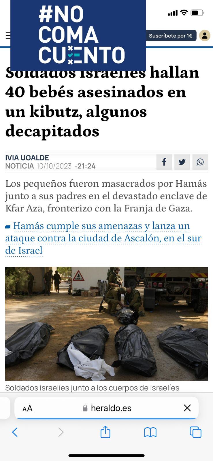 La información falsa o confusa sobre 40 supuestos niños decapitados por Hamas en Israel se han difundido en varios medios.