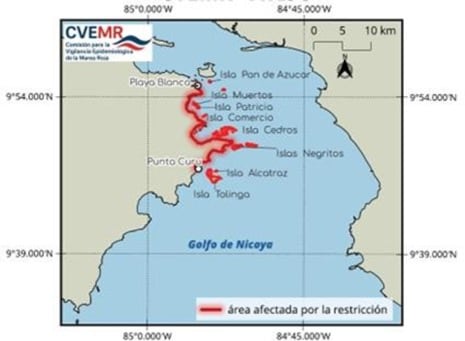 Este es el mapa de las zonas afectadas por la marea roja tóxica.
