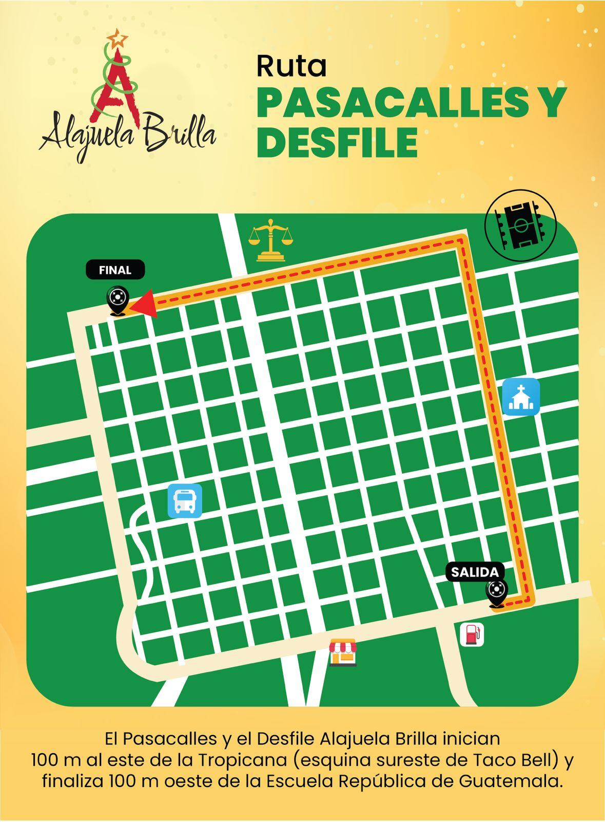 Esta es la ruta del pasacalles y el desfile de Alajuela Brilla.