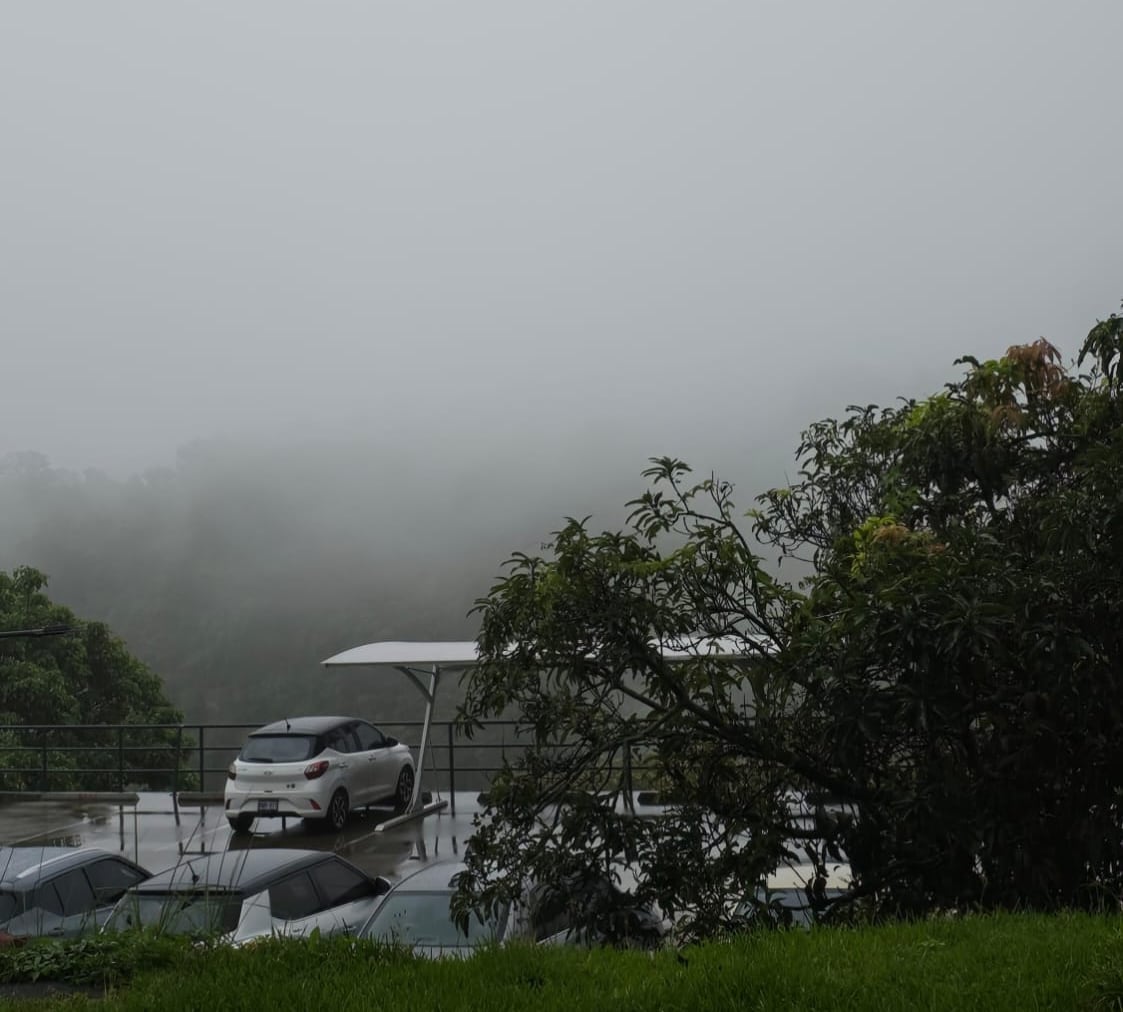 A las 5 p.m. de este viernes en Santo Domingo de Heredia había una densa niebla. El IMN prevé bancos de niebla por efectos del giro centroamericano. Foto: Melissa Solano.